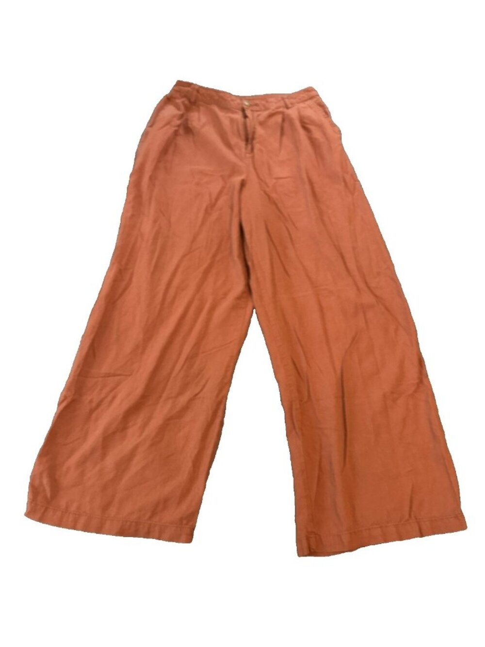 Ana Linen Blend Wide Leg Crop Womens Pants 10 Coral Orange Culottes Palazzo Prep